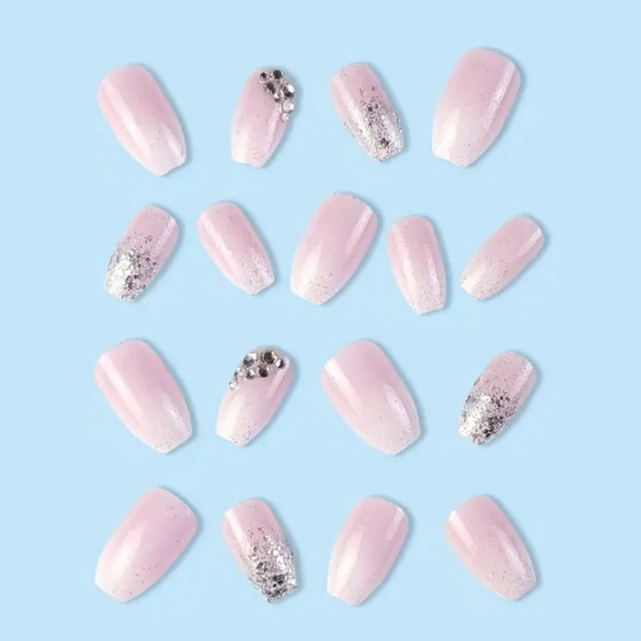 Glittery Rhinestone Short Press On Nails - Picture 2 of 6